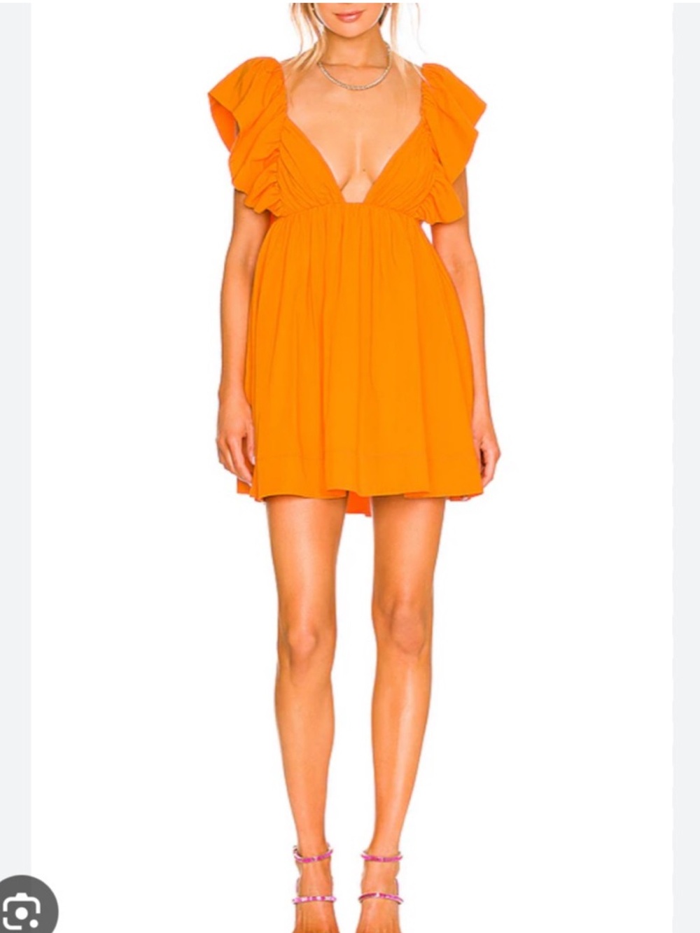 For Love And Lemons Orange Mini Dress-with Ruffle Shoulders GREAT CONDITION